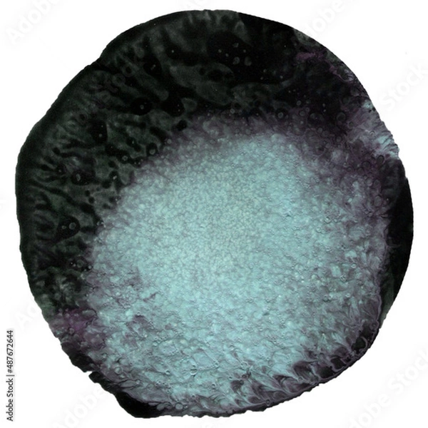 Obraz Watercolor black-minty round ink drops isolated on white paper. Perfect for motion graphics, digital composition. Design for the fabric, background, wallpaper, cover.