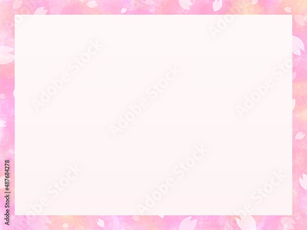 Fototapeta フレーム　桜　春　枠　飾り枠　飾り罫　花　水彩　花びら　花柄　背景　背景素材　壁紙　模様　柄