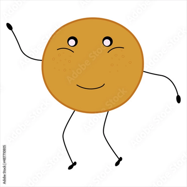 Fototapeta Cute pancake with funny face, hands and legs on a white background. EPS 10 + JPG.