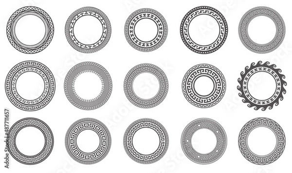 Fototapeta Circle greek frames. Round meander borders. Decoration elements patterns. Vector illustration isolated on white background.