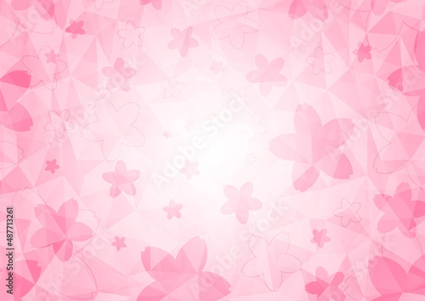 Fototapeta 桜吹雪と抽象的な幾何学模様グラデーション背景素材