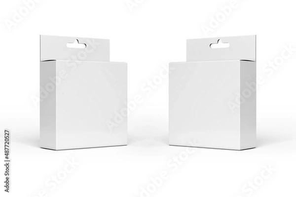 Fototapeta Blank white Boxes Mockups with Hang Tab Isolated on White Background, Front and Side View.3d rendering.