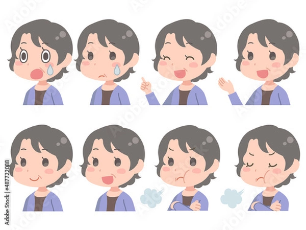Obraz 中年女性の表情イラストセット