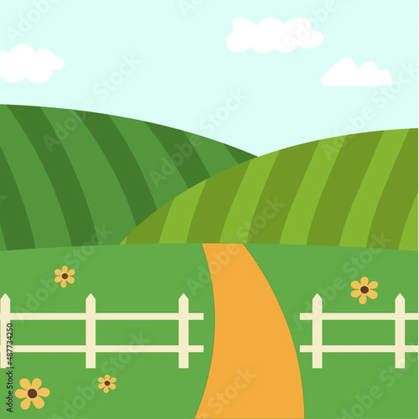 Obraz Vector illustration: Flat Summer Rural landscape with fields