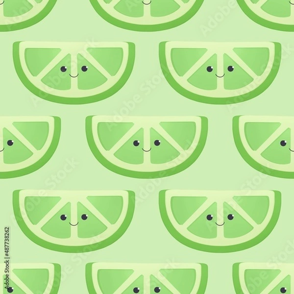 Obraz cute summer pattern for kids - green smiling lime