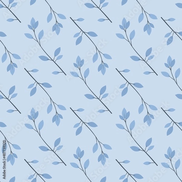 Obraz flower pattern - cute plant leaves on blue background