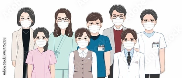 Fototapeta 病院内でマスクをする人々
