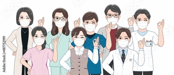 Obraz 病院内でマスクをする人々