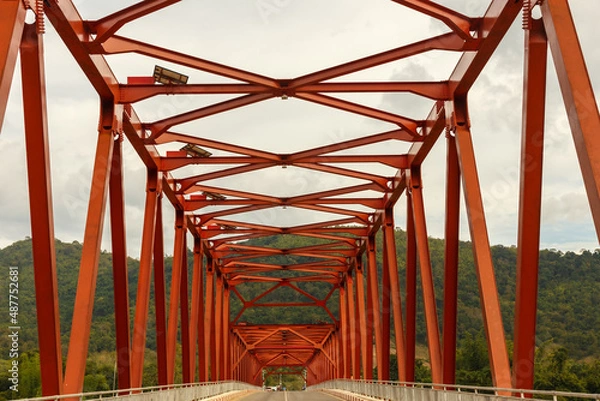 Fototapeta nasak-khokhaodo laos-netherlands friendship bridge. Bridge over the Mekong River. Sainyabuli Province, Laos
