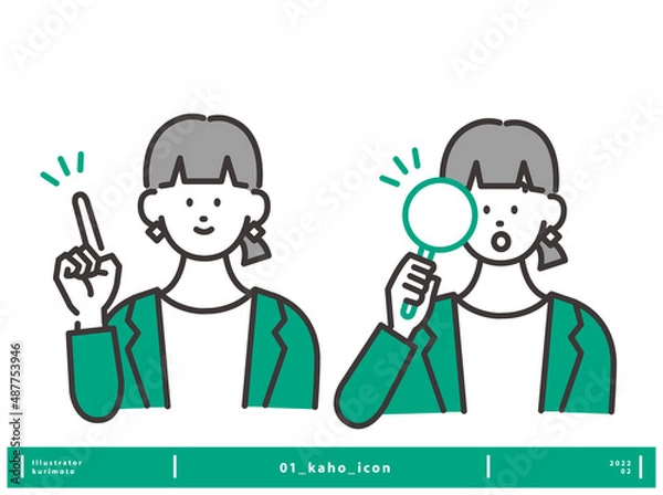 Obraz 問題を探すイメージ素材　若い女性アイコンセット