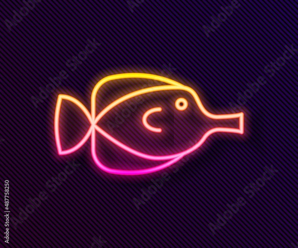 Fototapeta Glowing neon line Butterfly fish icon isolated on black background. Vector