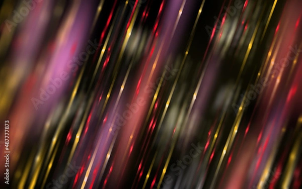 Fototapeta Abstract golden and pink bokeh circles on black background. Captivating illustration with particles and rays.