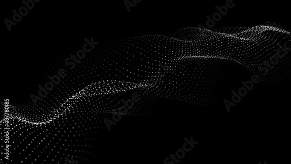Obraz Futuristic dark background with a dynamic wave of particles. Big data. Vector illustration.