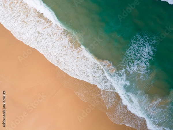 Obraz Nature and travel concept video beach sea Aerial view Top-down shot on drone camera high quality. Tropical sea beach in island on 2022. Location: Phuket Thailand