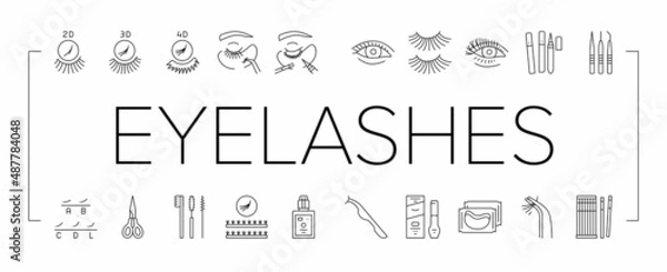 Fototapeta Eyelashes Extension Collection Icons Set Vector .