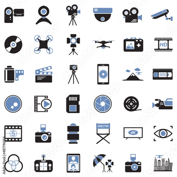 Fototapeta Video Camera Icons. Two Tone Flat Design. Vector Illustration.