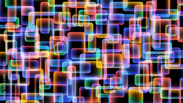 Fototapeta Abstract multicolored background of overlapping transparent rectangles with neon illumination on a black background. Vector illustration.