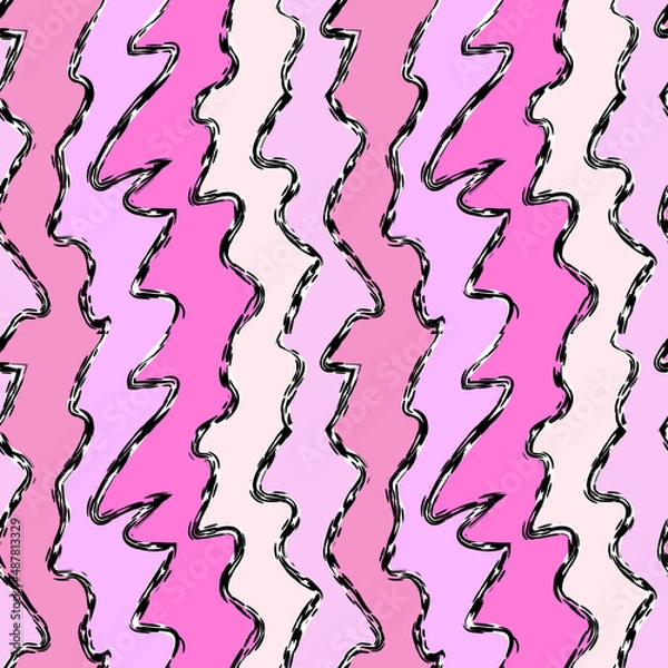 Fototapeta Curly vertical textured stroke lines, shades of pink seamless background. Tender feminine print. Abstract decorative vector pattern for textile, surface, graphic design.