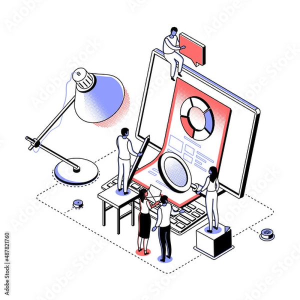 Fototapeta Online data analysis - modern line isometry design style illustration