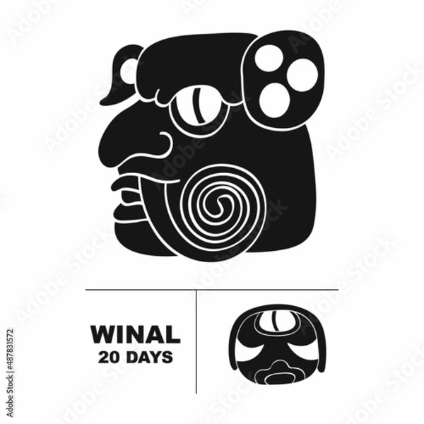 Fototapeta Vector icon with long count glyph from Maya calendar. Period symbol Winal