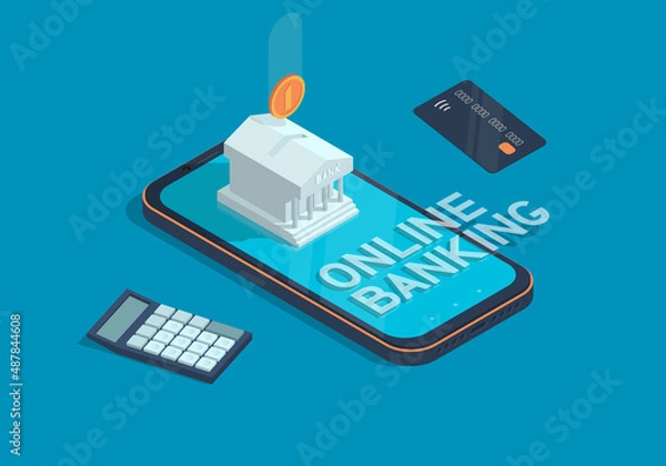 Obraz Isometric online banking concept with smartphone