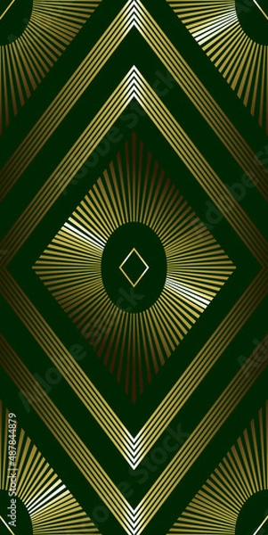 Obraz Seamless diamond pattern gold on green art deco background