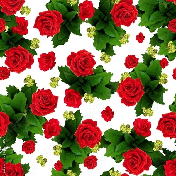 Obraz Roses pattern bouquet of flowers, repeating print for fabric. Seamless pattern red rose flowers vintage abstract white background. 
