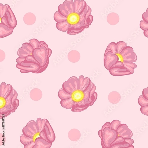 Fototapeta Beautiful vector roses. Pink color engraved ink art. Seamless background pattern. Fabric wallpaper print texture...