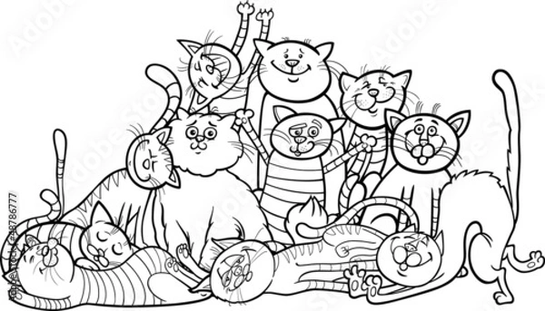 Fototapeta happy cats group cartoon for coloring book