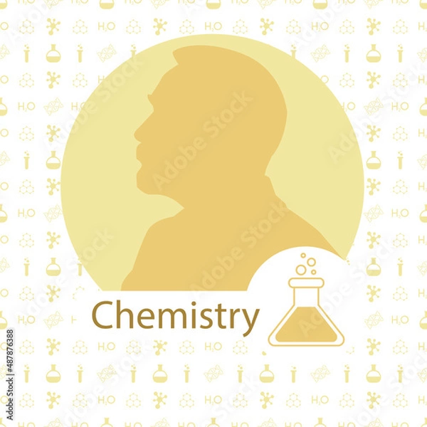 Fototapeta Stylized Nobel medal. Silhouette of Nobel in a flat style. Seamless pattern with elements on the theme of chemistry. Vector illustration