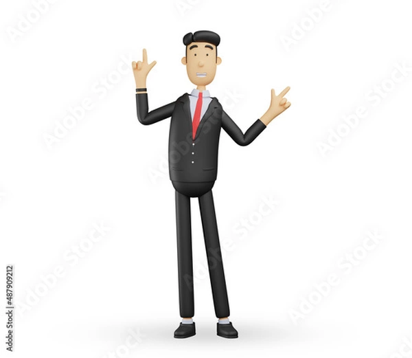 Fototapeta 3d bussiness man character pointing to the up gesture isolated on white background .3d render illustration