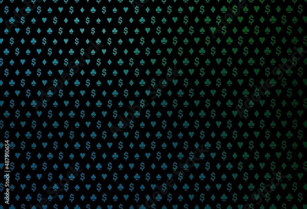 Fototapeta Dark blue, green vector template with poker symbols.