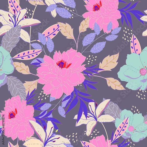 Obraz Beautiful seamless pattern with floral background.