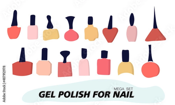 Obraz A set of jars with gel nail polish. Objects and materials for a beauty and fashion salon. Vector illustration.