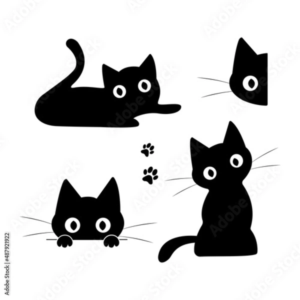 Obraz Cat silhouette collection - peeping cat set, black cat - vector