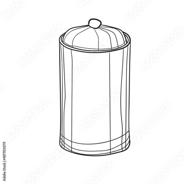 Fototapeta Hand-drawn vector illustration of sugar bowl. With black circuit without fill on white background