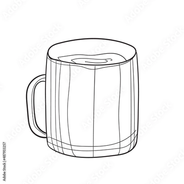 Fototapeta Hand-drawn vector illustration of mug. With black circuit without fill on white background