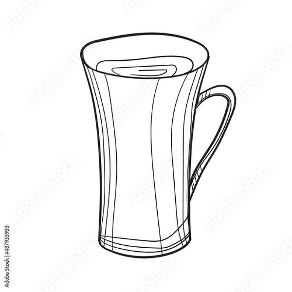 Fototapeta Hand-drawn vector illustration of mug. With black circuit without fill on white background