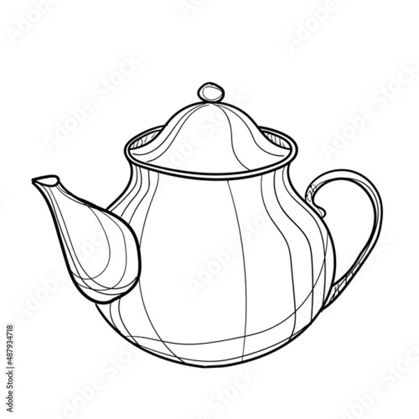 Fototapeta Hand-drawn vector illustration of kettle. With black circuit without fill on white background