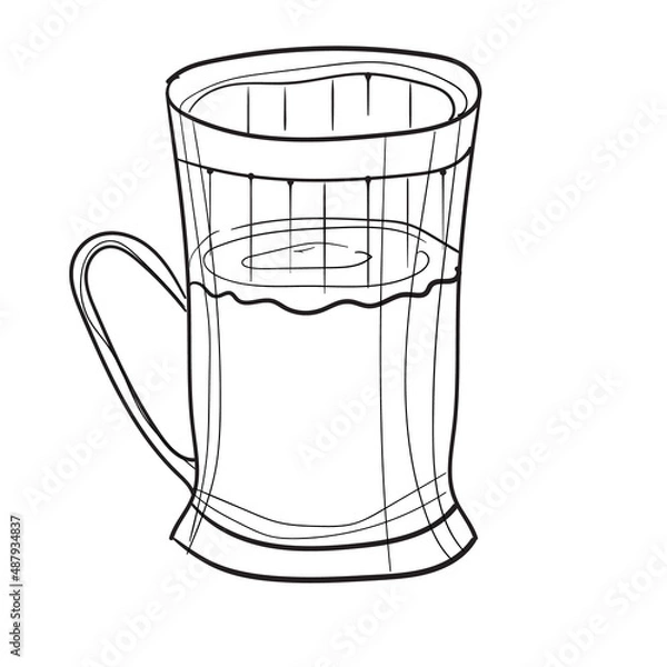 Fototapeta Hand-drawn vector illustration of glass in a cup holder. With black circuit without fill on white background