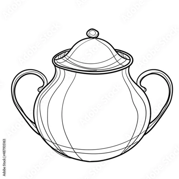 Fototapeta Hand-drawn vector illustration of sugar bowl. With black circuit without fill on white background