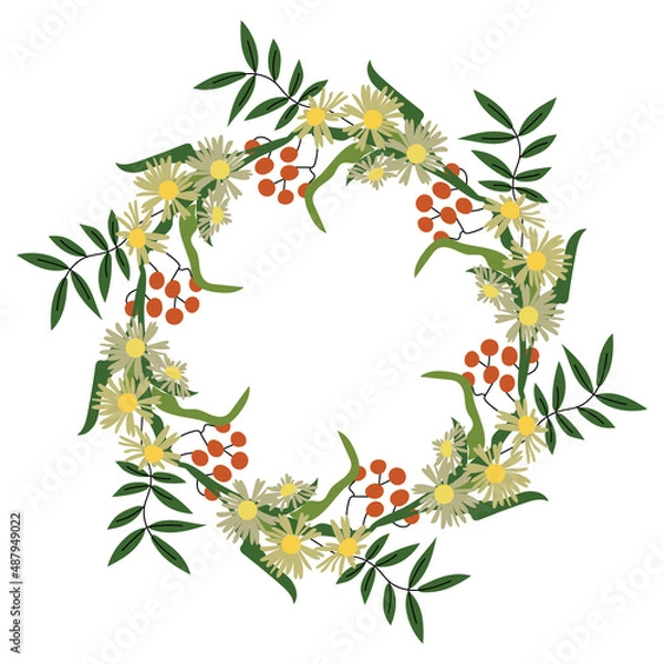 Fototapeta Vector flower wreath composition. Floral frame for greeting, invitation, postcard design.