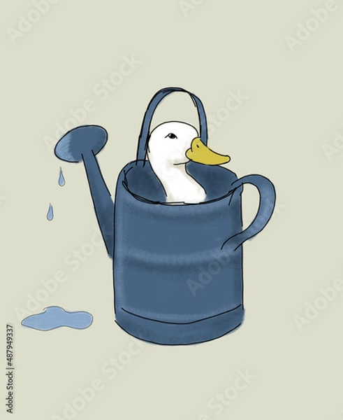 Obraz bucket with a snowman duck 