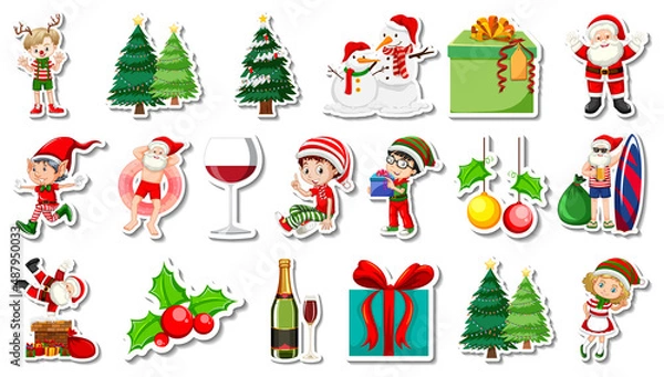 Fototapeta Set of Christmas objects and cartoon characters