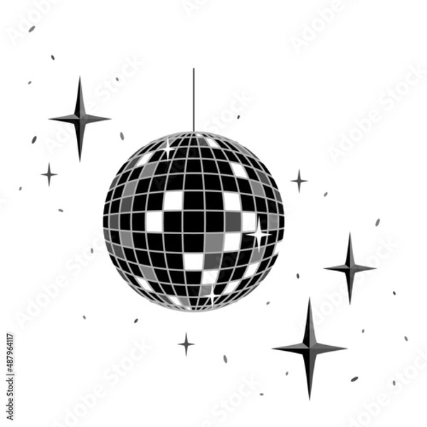 Fototapeta Mirror ball for disco, dance club, party. Rotating black and white disco ball. Vector illustration - eps10.