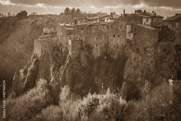 Obraz Picturesque view of Calcata Vecchia, a medieval city built on a cliff, Lazio, Italy