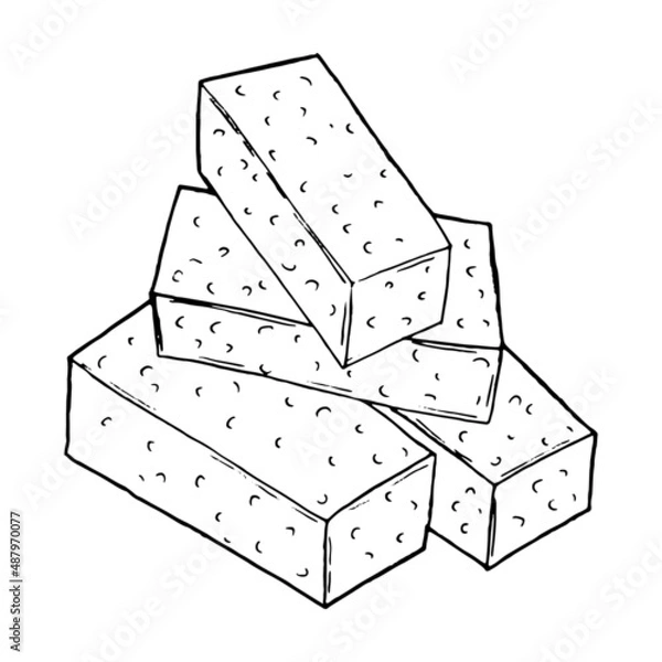 Fototapeta Set brick hand drawn. Vector illustration of  brick building.