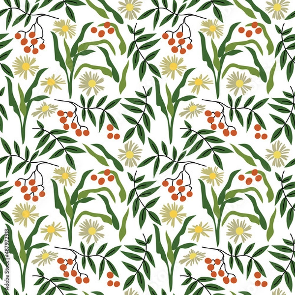 Fototapeta Seamless vector floral plant pattern for various design