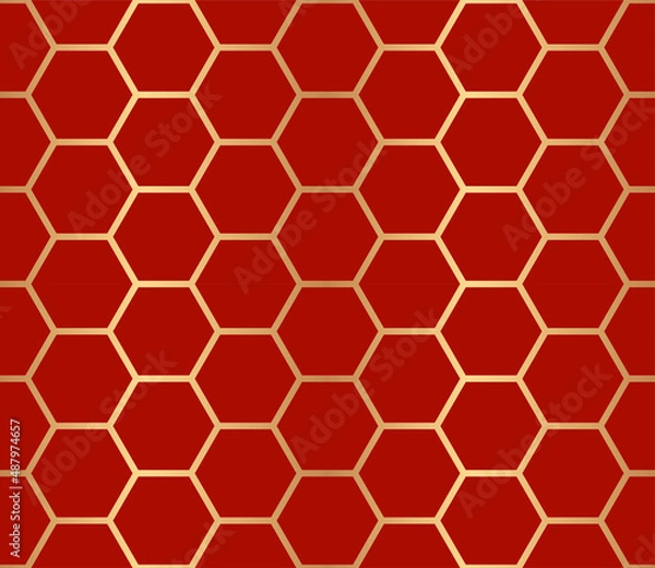 Obraz Golden seamless pattern on a red background