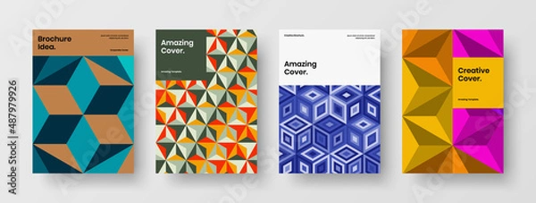 Fototapeta Original flyer design vector illustration bundle. Minimalistic mosaic pattern cover layout collection.